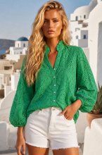 Blond Hour - Anglaise Blouse - Vibrant Green