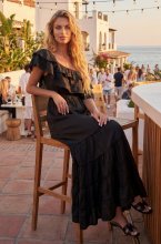 Blond Hour - Aria Linen Offshoulder Maxi dress - Black