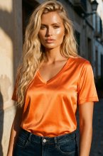 Blond Hour - The Perfect Shiny Tshirt V-neck - Orange