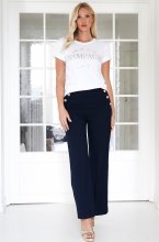 Mixed Brands - Wide leg pants with buttons H3031 - Marine