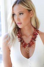 Mixed Brands - Necklace with gold corals 666-1400 - Red