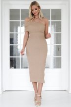 Mixed Brands - Asymmetric offshoulder dress 1862 - Taupe