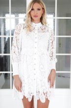 Mixed Brands - Lace dress with buttons and belt 6443 - White