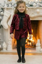 Mixed Brands - Velvet Sequined Set 3740 - Burgundy