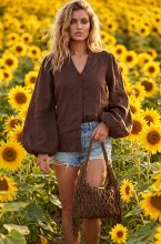 Mixed Brands - Crochet Bag with Fringes B9327 - Brown