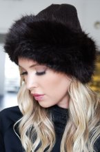 Mixed Brands - Beanie with Faux Fur trim 6185 - Brown