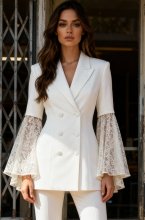 Mixed Brands - Lace Detailed Blazer 10519 - Beige