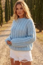 Mixed Brands - Cable Knit Wool Sweater MG0109 - Sky Blue