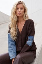 Mixed Brands - Cardigan with denim H905 - Choco