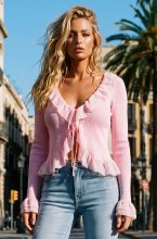 Mixed Brands - Cardigan with Mesh Frills YP1793 - Pink