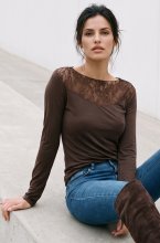 Mixed Brands - Cashmere blend top with lace R17106 - Brown