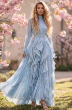 Mixed Brands - Maxi Dress with Frills 12005 - Blue
