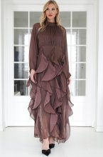 Mixed Brands - Maxi Dress with Frills 12005 - Brown
