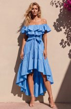 Mixed Brands - Off Shoulder Dress with Frills H1924-C3 - Blue