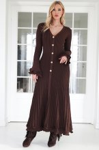Mixed Brands - Ribbed dress with buttons and Frill 2708 - Brown