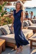 Mixed Brands - Long Satin Dress 37730BC - Navy