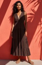 Mixed Brands - V-neck Maxi Dress FL9303 - Choco
