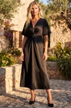 Mixed Brands - Satin Wrap Dress D28735 - Black