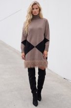 Mixed Brands - Knitted dress with turtleneck and fringes LR096089 - Champagne