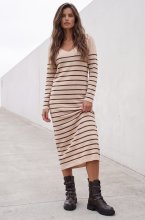 Mixed Brands - V-neck Dress with Stripes WL080110 - Taupe