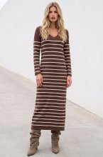 Mixed Brands - V-neck Dress with Stripes WL080110 - Brown