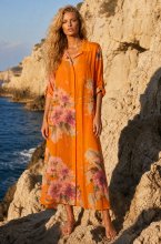 Mixed Brands - Shirt Dress with Flowers 1985-17 - Orange