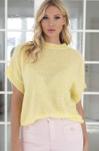 Mixed Brands - Knitted Short Sleeve Kid Mohair Top LU1184 - Yellow