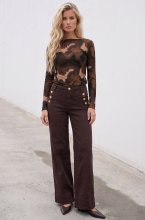 Mixed Brands - Super wide leg jeans with gold button D3323 - Dark Brown