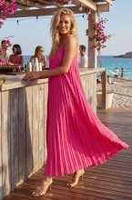 Mixed Brands - Long Plisse Dress 18950 - Fuschia