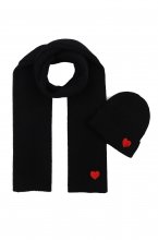 Mixed Brands - Scarf and Beanie with heart 11017 - Black