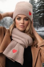Mixed Brands - Scarf and beanie with heart 11017 - Taupe