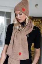 Mixed Brands - Scarf and beanie with heart 11017 - Camel