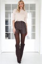 Mixed Brands - High-waisted faux leather shorts with belt 7583 - Brown