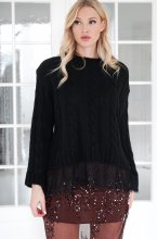 Mixed Brands - Mohair Sweater Cable Knit Lace 33882 - Black