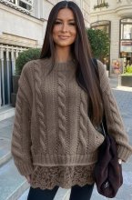 Mixed Brands - Mohair Sweater Cable Knit Lace 33882 - Taupe