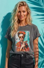 Mixed Brands - Frida Khalo Orange Flowers A4305-J4 - Grey
