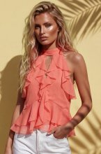 Mixed Brands - Sleeveless Frill Top 1010 - Coral