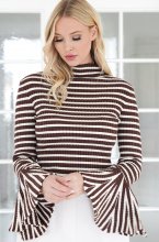 Mixed Brands - Striped top with Trumpet sleeve 20509 - Coffee creme 2