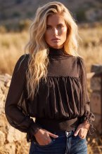 Mixed Brands - Long Sleeve Top with Tulle LR095597 - Brown