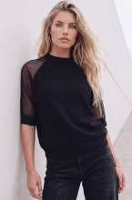 Mixed Brands - Short Sleeve Top with Tulle Sleeves LR03280 - Black