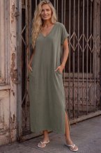 Mixed Brands - Cotton Tshirt Dress SOLEIL KS22597 - Khaki