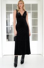 Mixed Brands - Long velvet dress with lace 6961 - Black