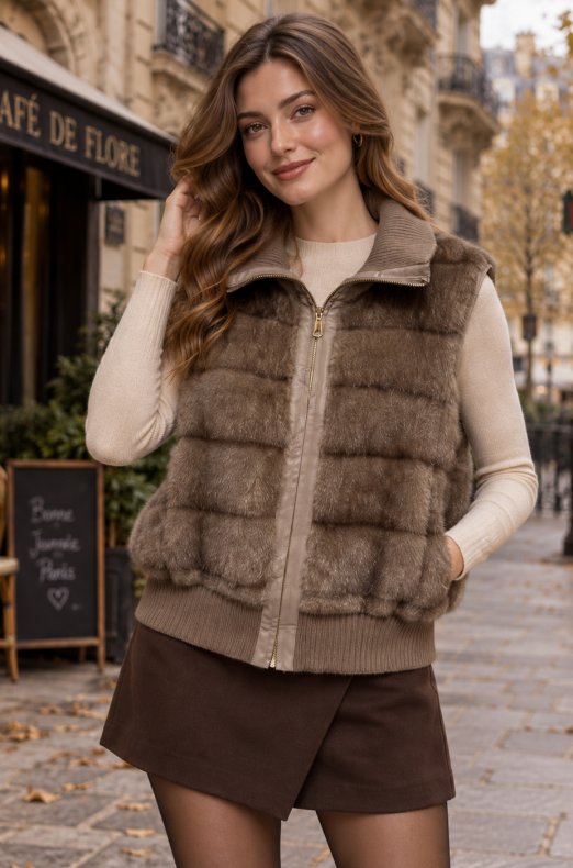 Mixed Brands - Jacket with Faux Fur 10226 - Taupe