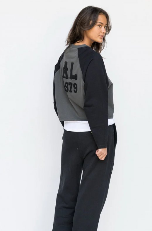 Acqua Limone - Cropped Varsity LS Tee - Black