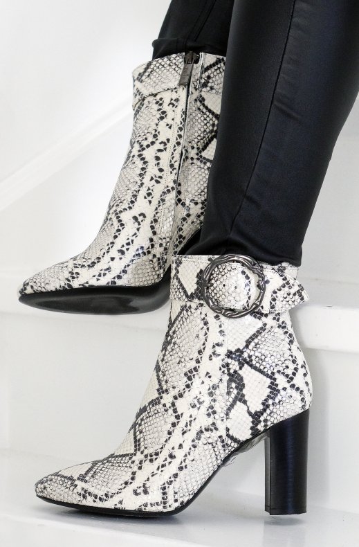 A Pair - Buckle High Rounded Bootie Snake