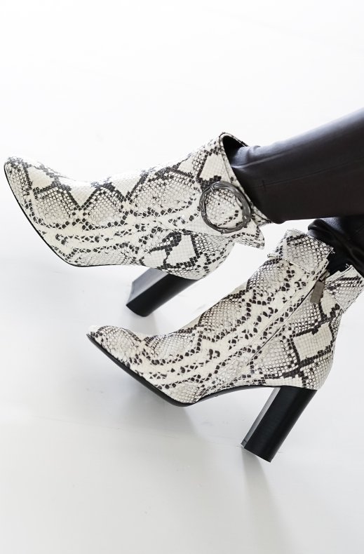 A Pair - Buckle High Rounded Bootie Snake
