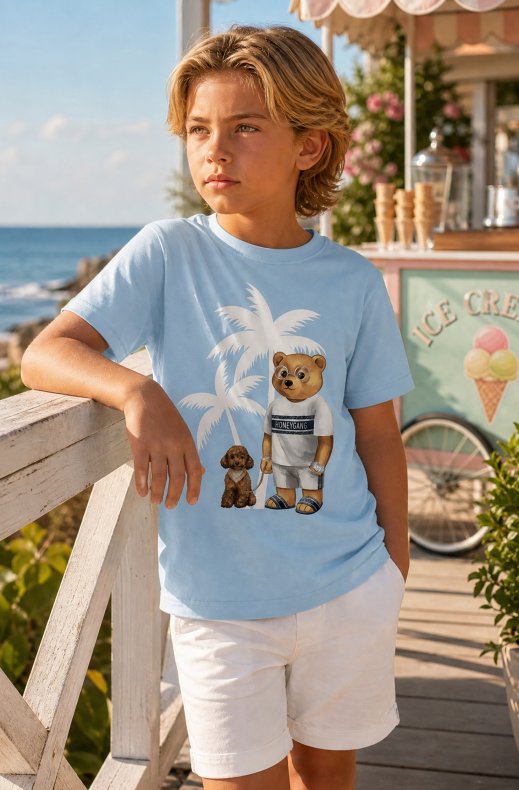 Baron Filou - Honeygang T-Shirt CLXV Palms - Light Blue