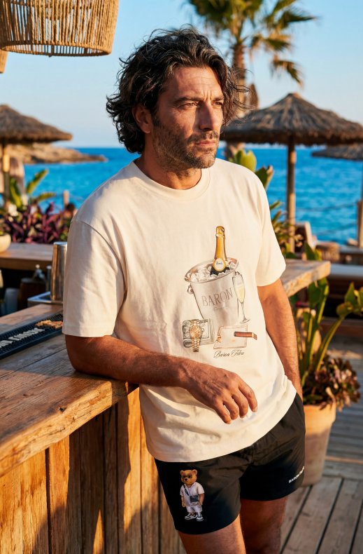 Baron Filou - Oversized Backprint T-Shirt Baron Beach Bill - Off-White