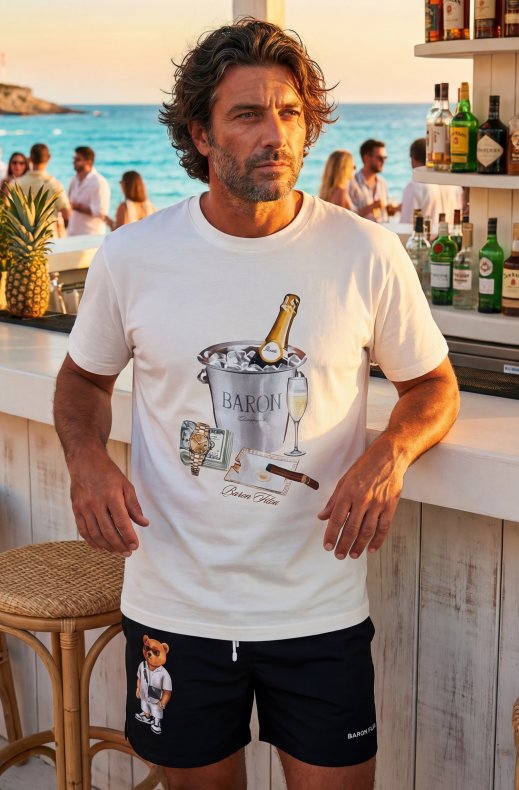 Baron Filou - Oversized Backprint T-Shirt Baron Beach Bill - Off-White