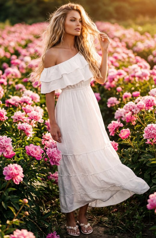 Blond Hour - Aria Linen Offshoulder Maxi dress - Cloud Dancer